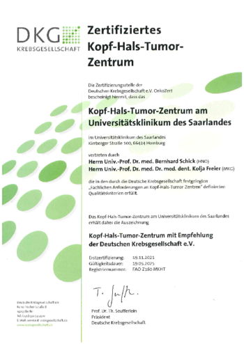 Zertifikat Kopf-Hals-Tumorzentrum 2026