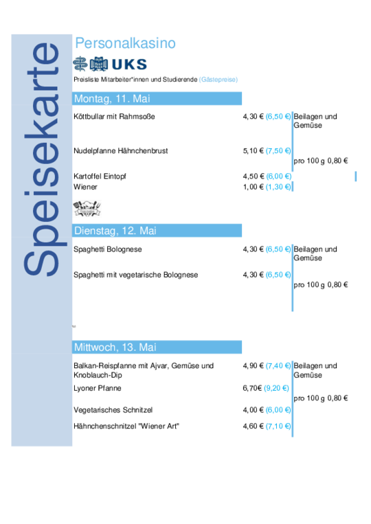 UKS-Speiseplan bom 11. bis 15. Mai 2026