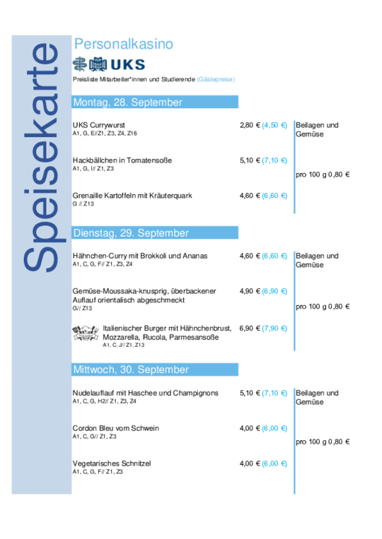 UKS-Speiseplan vom 28. September bis 02. Oktober 2026