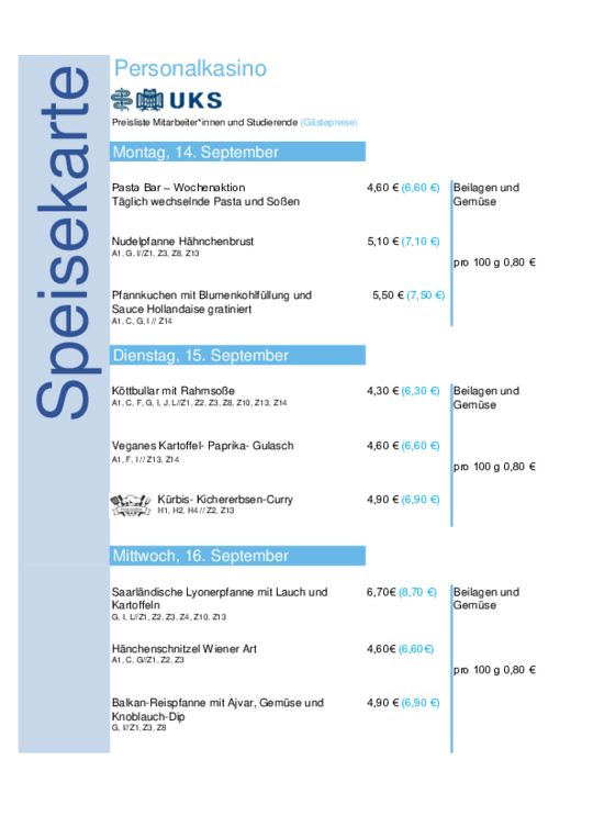 UKS-Speiseplan vom 14. bis 18. September 2026