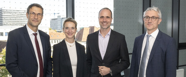 Prof. Dr. med. Dr. h.c. Sergiu Groppa, Prof. Dr. Dr. Stephanie Tritt, Minister Clemens Hoch, Prof. Dr. med. Tobias B&auml;uerle
