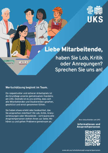 Infoplakat zu Ansprechpartnern für Mitarbeitende des UKS (PDF)